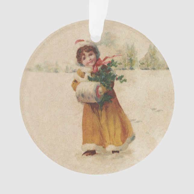 Antique Christmas Girl Winter Child Ornament (Front)