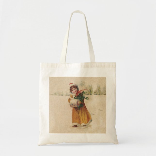 Antique Christmas Girl Winter Child Tote Bag (Front)
