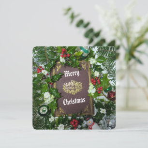 Antique Christmas Holly Book Holiday Card