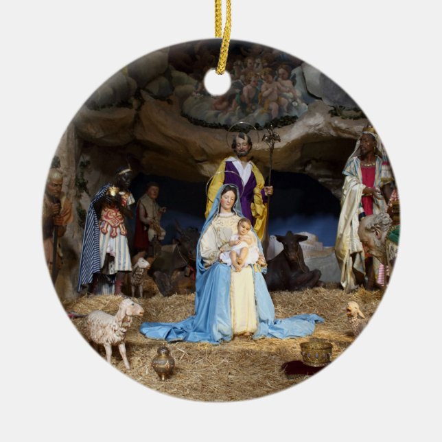 Antique Christmas Nativity Scene Ceramic Tree Decoration (Front)