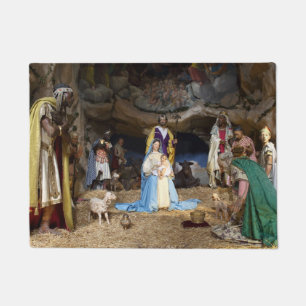 Antique Christmas Nativity Scene Doormat