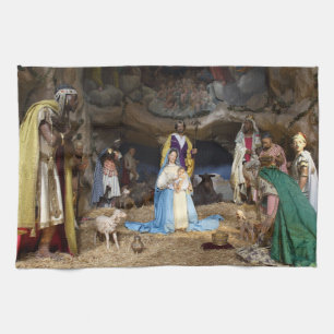 Antique Christmas Nativity Scene Tea Towel