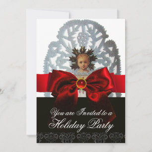 Antique Christmas Paper Carving with Red Bow Invitation