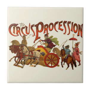 Antique Circus Parade Clowns Horses Ceramic Tile