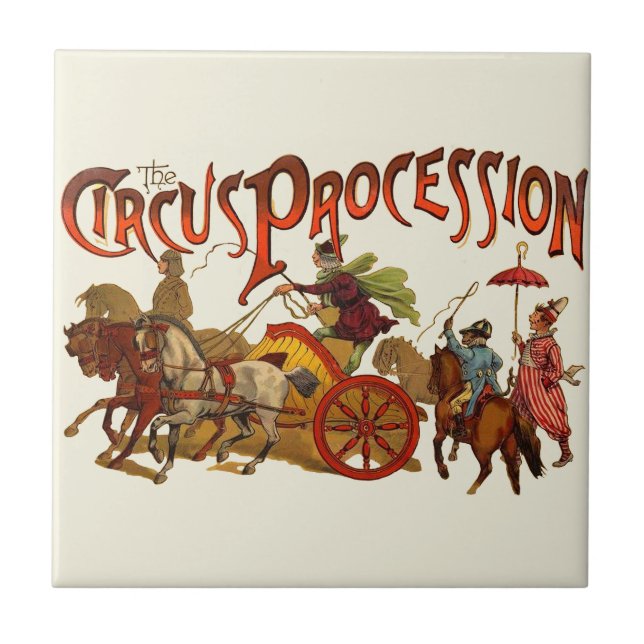 Antique Circus Parade Clowns Horses Ceramic Tile (Front)