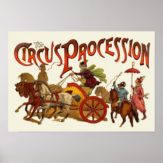 Antique Circus Parade Clowns Horses Poster (Front)
