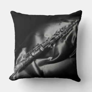 Antique clarinet still life, B&W Cushion