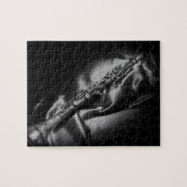 Antique clarinet still life, B&W Jigsaw Puzzle (Horizontal)