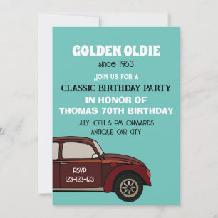 Antique Classic Car Birthday  Invitation