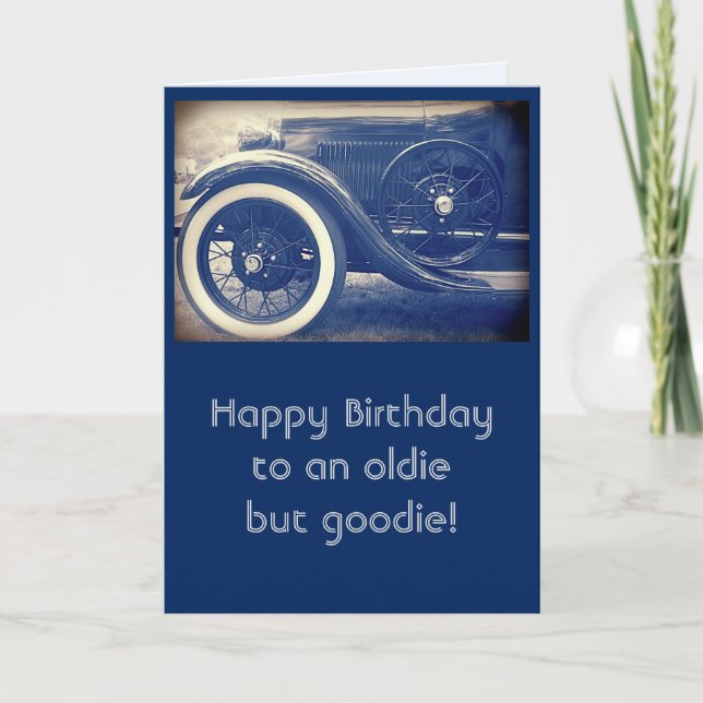 Antique Classic Car Blue Happy Birthday Card (Front)