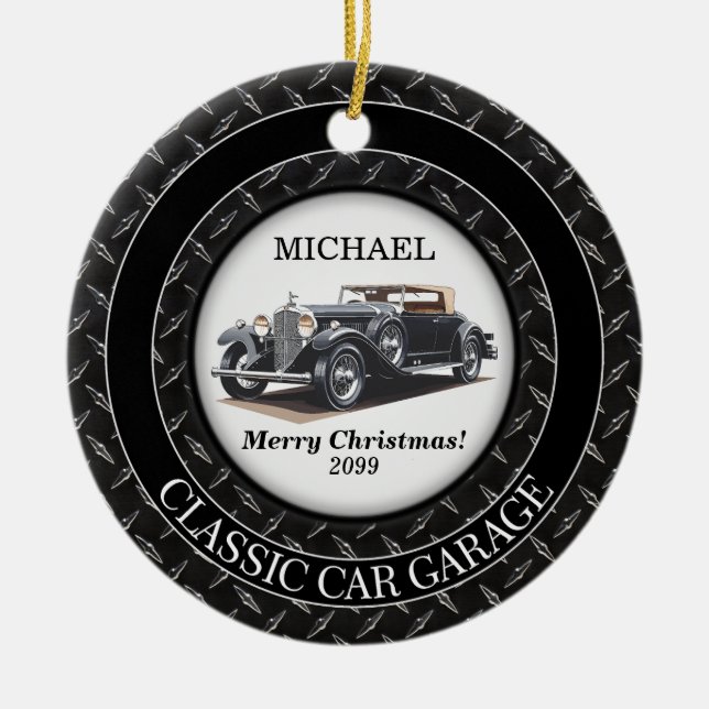 Antique Classic Car Garage  Ceramic Ornament (Front)