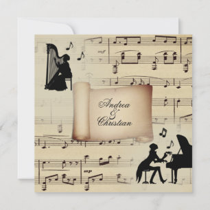 Antique Classical Music Theme Wedding Invitation