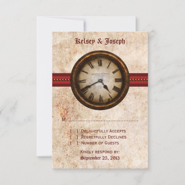 Antique Clock Response Card, Red (Front)