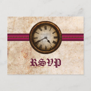 Antique Clock RSVP Postcard, Fuchsia Invitation Postcard