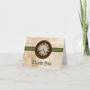 Antique Clock Thank You Card, Green