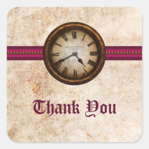 Antique Clock Thank You Stickers, Fuchsia Square Sticker