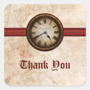 Antique Clock Thank You Stickers, Red Square Sticker