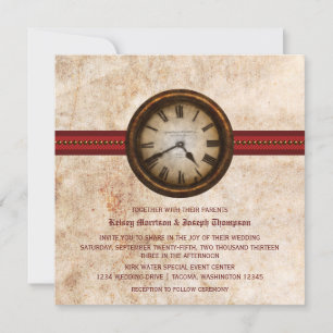 Antique Clock Wedding Invitation, Red Invitation