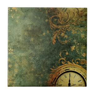 Antique Clockwork Emerald Green Steampunk Ceramic Tile