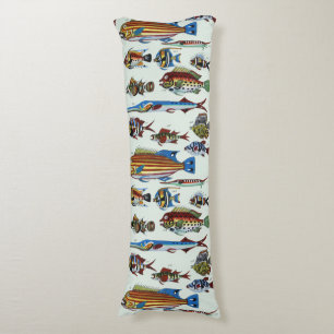Antique Colorful Exotic Fish Natural History Print Body Cushion