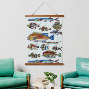 Antique Colorful Exotic Fish Natural History Print Hanging Tapestry
