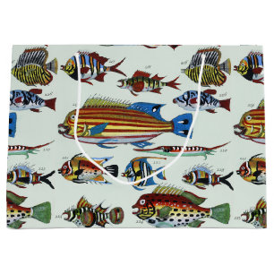 Antique Colorful Exotic Fish Natural History Print Large Gift Bag