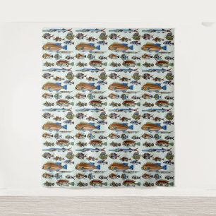 Antique Colorful Exotic Fish Natural History Print Tapestry