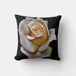 Antique coloured rose on black - decorative pillow