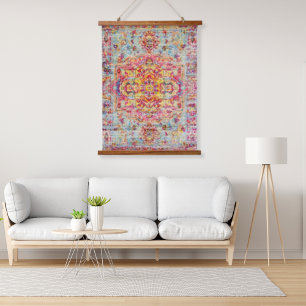 Antique Colourful Arabesque Distressed Persian Sil Hanging Tapestry