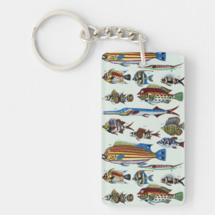 Antique Colourful Exotic Fish Natural History Prin Key Ring