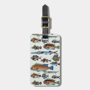 Antique Colourful Exotic Fish Natural History Prin Luggage Tag