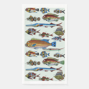 Antique Colourful Exotic Fish Natural History Prin Napkin
