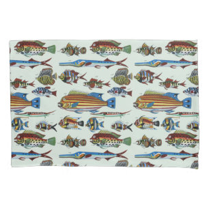 Antique Colourful Exotic Fish Natural History Prin Pillowcase