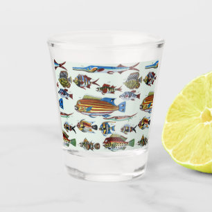 Antique Colourful Exotic Fish Natural History Prin Shot Glass