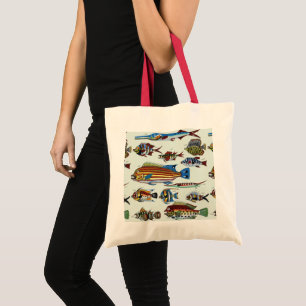 Antique Colourful Exotic Fish Natural History Prin Tote Bag