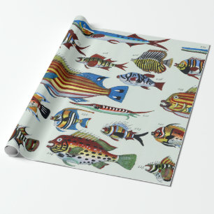 Antique Colourful Exotic Fish Natural History Prin Wrapping Paper