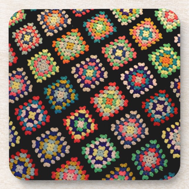 Antique Colourful Granny Squares Classic Pattern Coaster (Front)