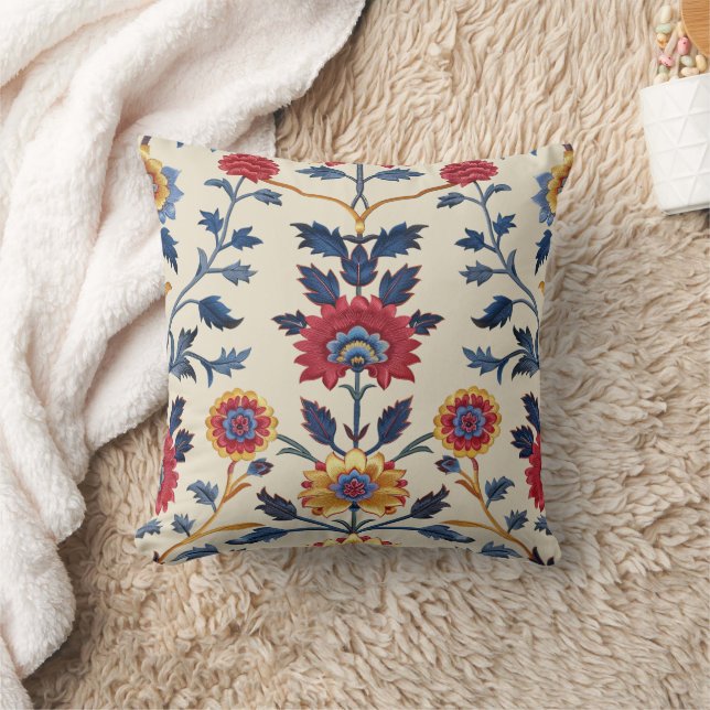 Antique Colourful Indian Floral Motif Pattern Cushion (Blanket)