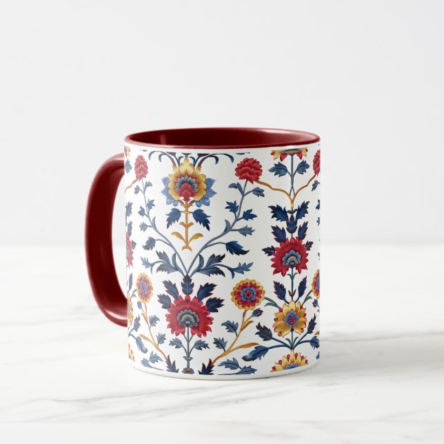 Antique Colourful Indian Floral Motif Pattern Mug (Front Left)