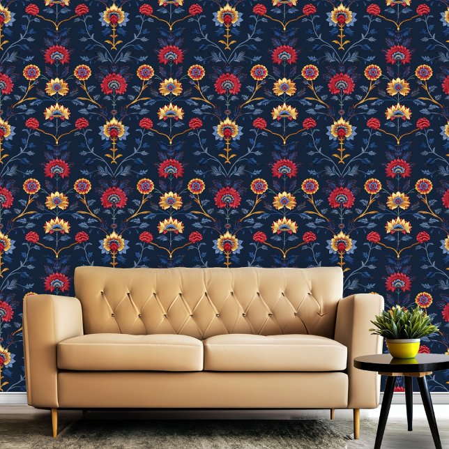 Antique Colourful Indian Floral Motif Pattern Room Wallpaper (Antique Colorful Indian Floral Motif Pattern Room Wallpaper)