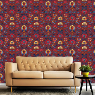 Antique Colourful Indian Floral Motif Pattern Room Wallpaper
