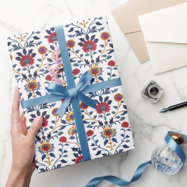 Antique Colourful Indian Floral Motif Pattern Wrapping Paper (Gifting)