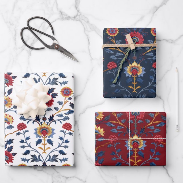 Antique Colourful Indian Floral Motif Pattern Wrapping Paper Sheet (Front)