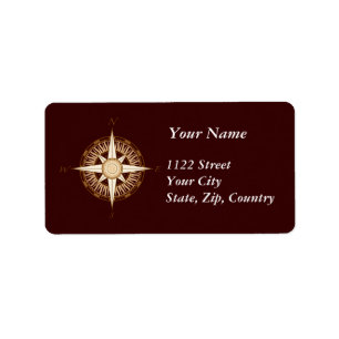 Antique Compass Chocolate Brown Address Label