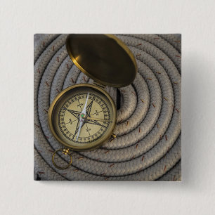 Antique Compass On Sailboat Deck 15 Cm Square Badge