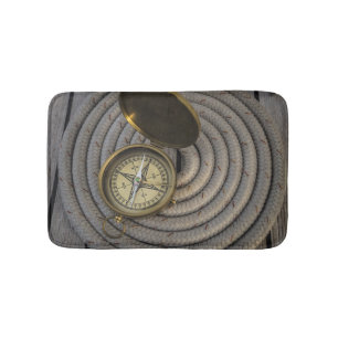 Antique Compass On Sailboat Deck Bath Mat