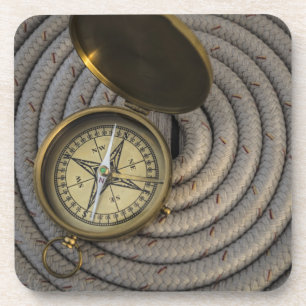 Antique Compass On Sailboat Deck Coaster