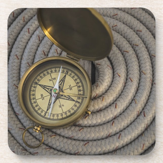 Antique Compass On Sailboat Deck Coaster (Front)