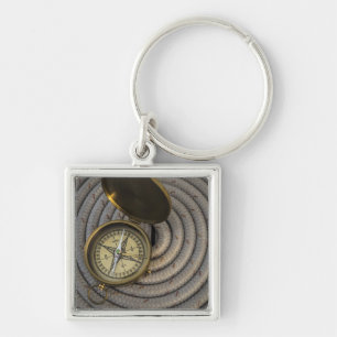 Antique Compass On Sailboat Deck Key Ring