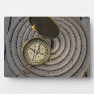Antique Compass On Sailboat Deck Plaque
